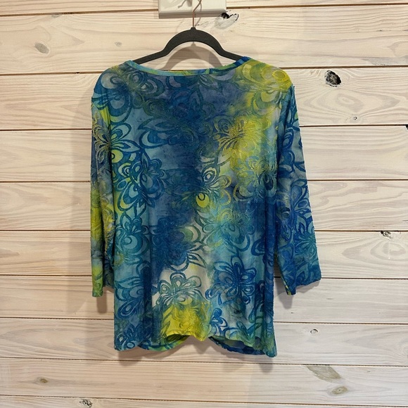 Ruby Rd. Blue and Green Asymmetrical Ruched Blouse - Picture 3 of 5